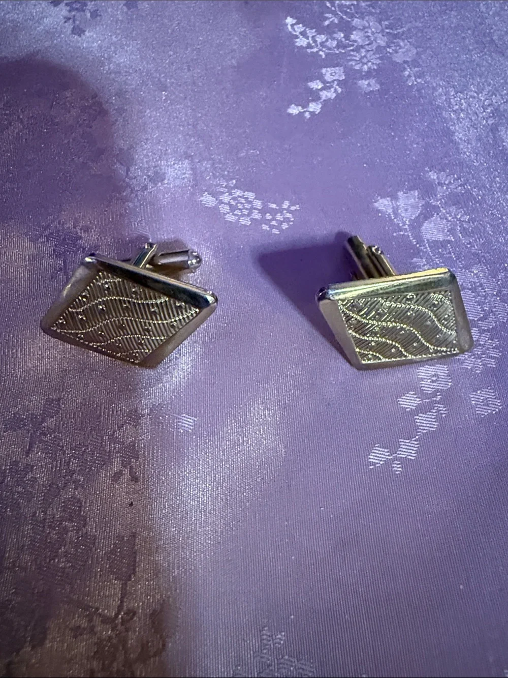 Vintage Rectangular Men's Cufflinks with Wavy Pattern